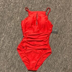 Ellen Tracy Red One-Piece Swimsuit with Keyhole Front